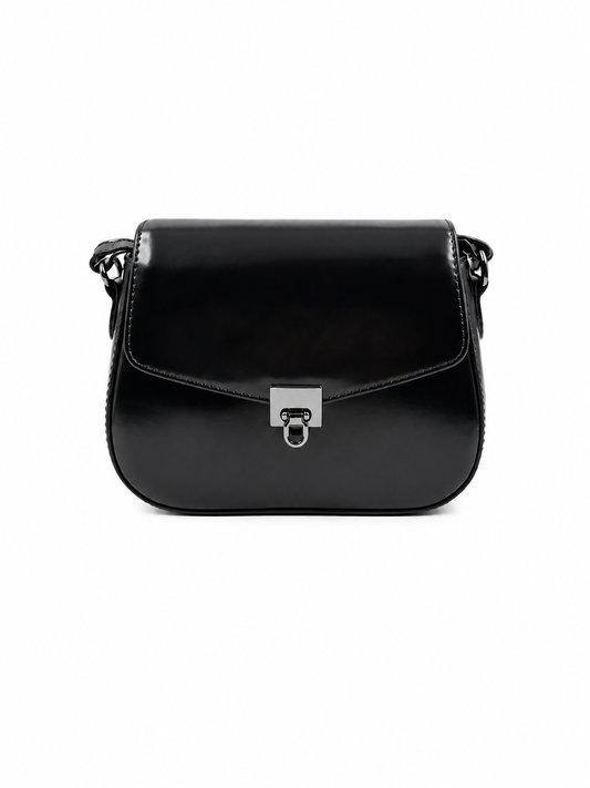 Bolsa Lia | Couro Box | Preta | Ferragem Ônix