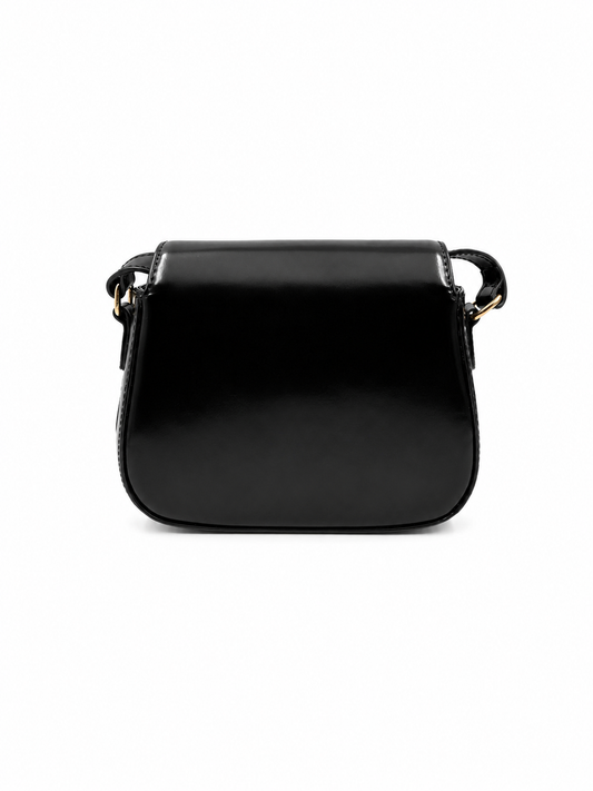 Bolsa Lia | Couro Box | Preta | Ferragem Dourada