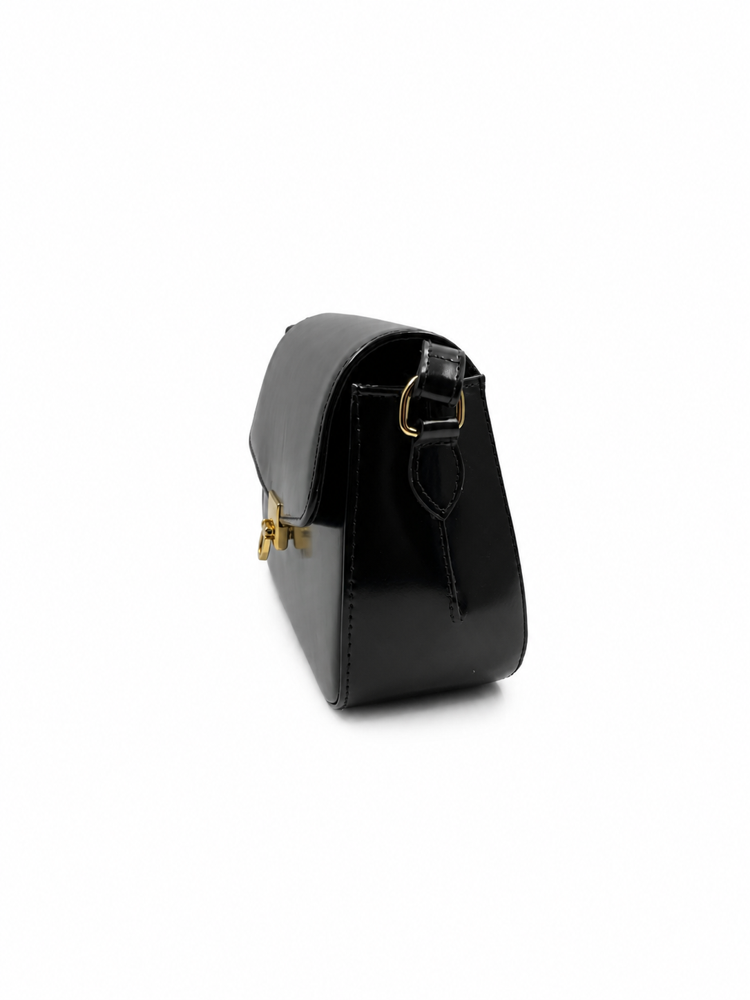Bolsa Lia | Couro Box | Preta | Ferragem Dourada