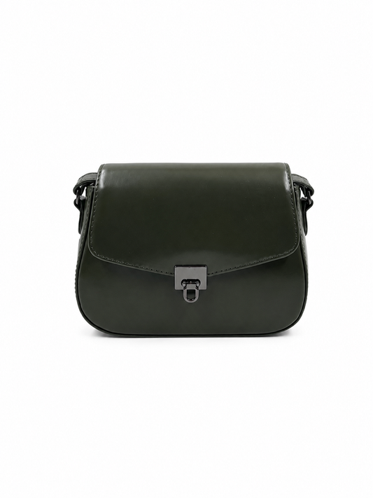 Bolsa Lia | Couro Box | Verde Militar | Ferragem Ônix
