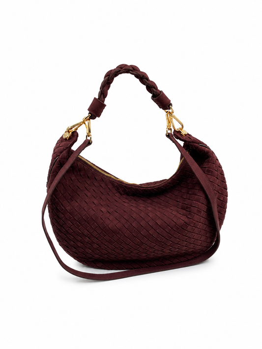 Bolsa Marcela M | Couro Chamoise | Marrom | Ferragem Dourada