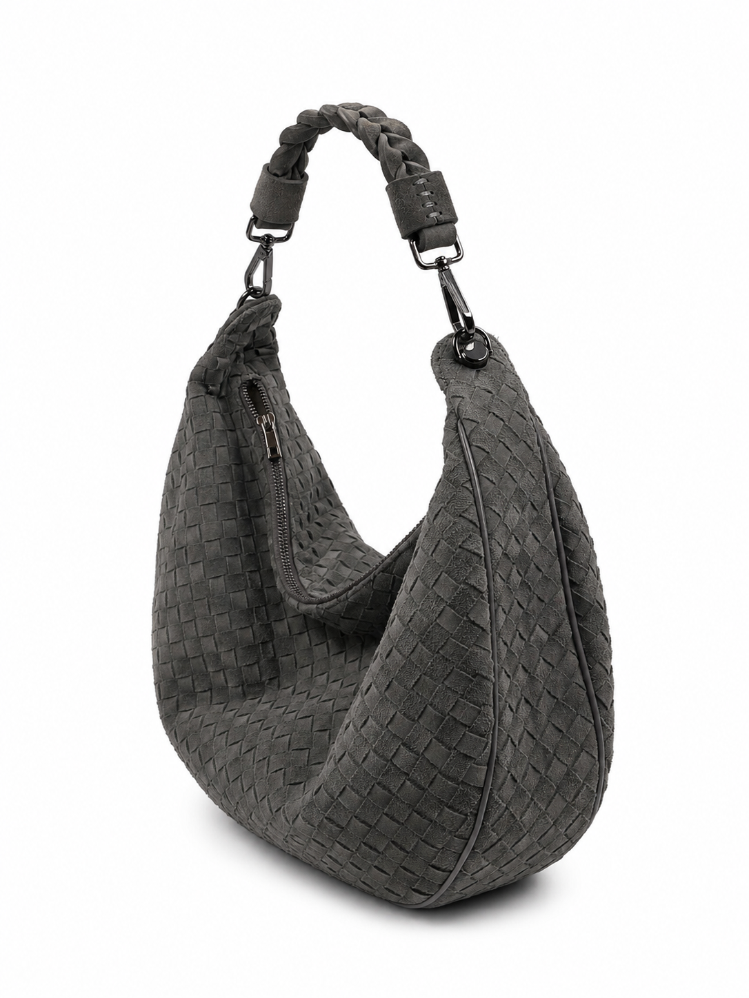 Bolsa Marcela M | Couro Chamoise | Verde Musgo | Ferragem Ônix