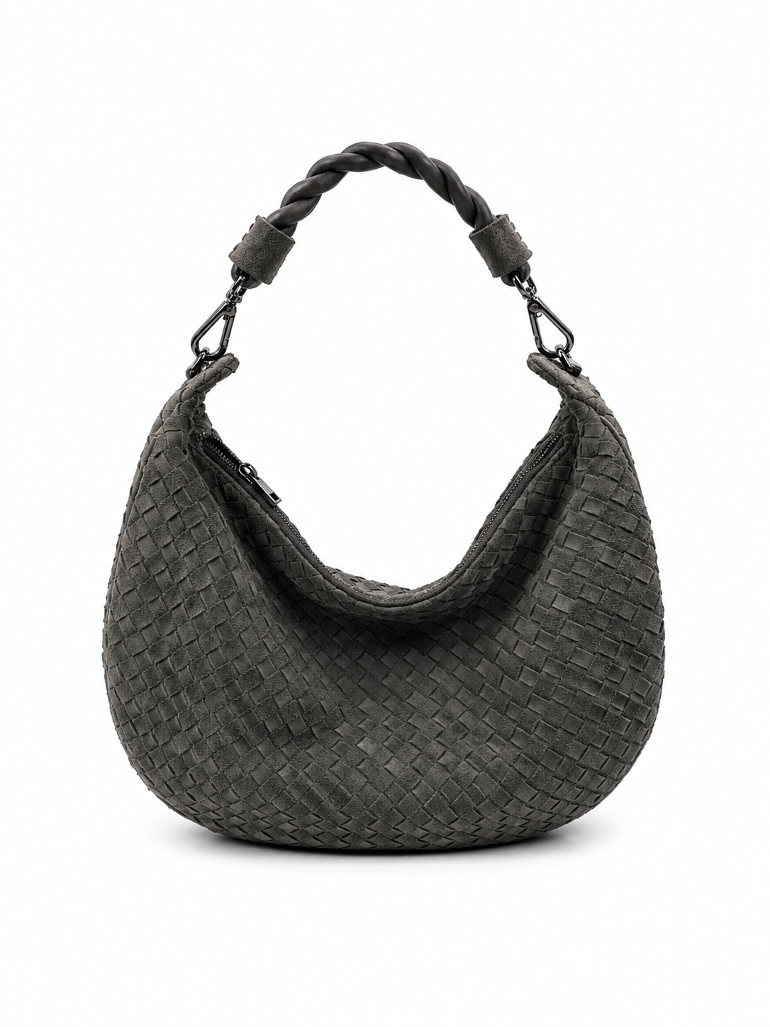 Bolsa Marcela M | Couro Chamoise | Verde Musgo | Ferragem Ônix