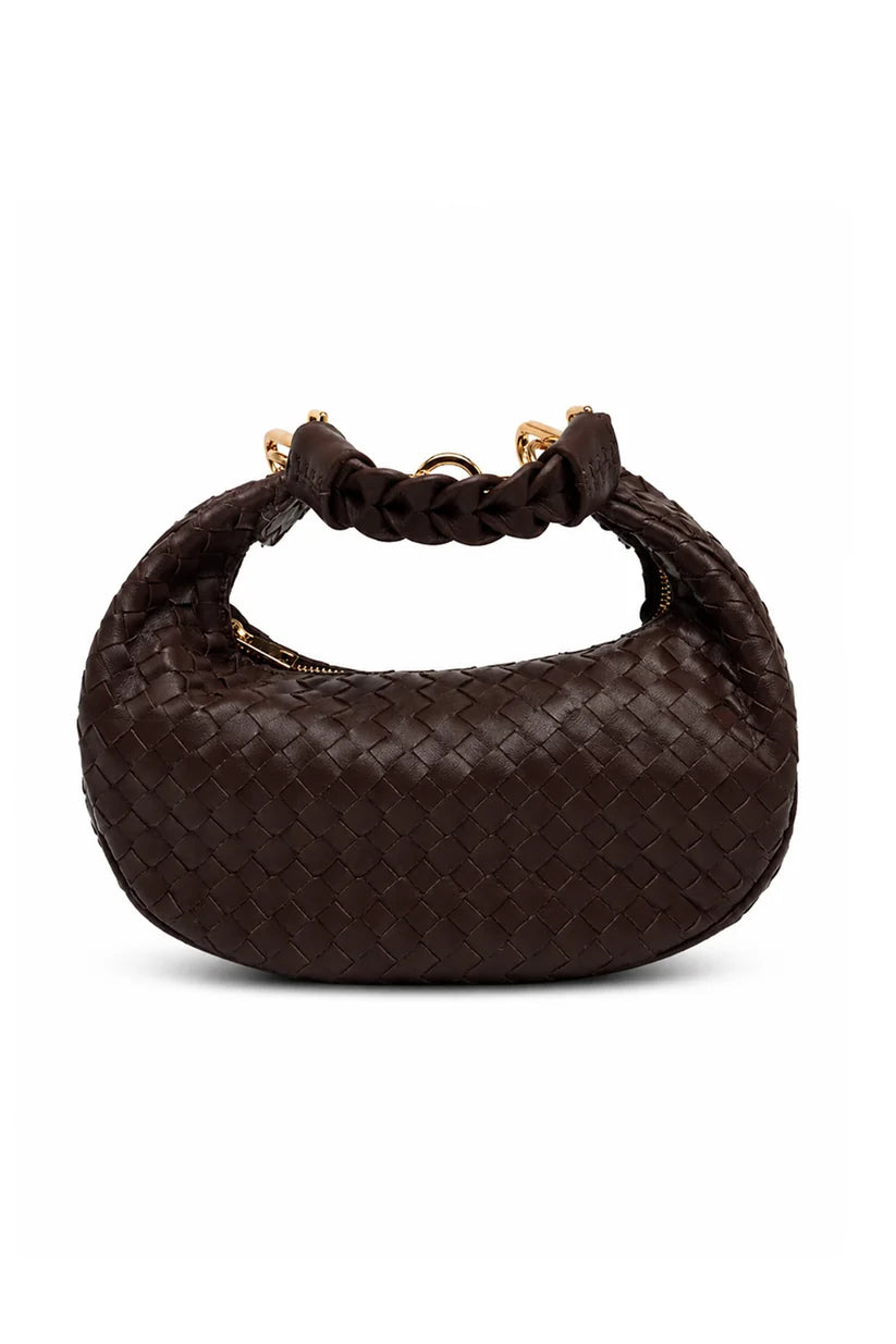 Bolsa Marcela P | Couro Pelica Tressê | Marrom | Ferragem Dourada