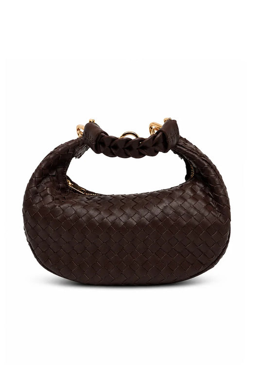 Bolsa Marcela P | Couro Pelica Tressê | Marrom | Ferragem Dourada