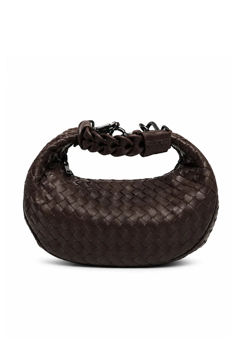 Bolsa Marcela P | Couro Pelica Tressê | Marrom | Ferragem Ônix