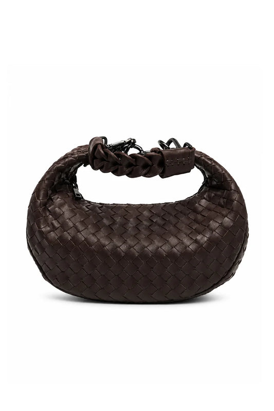 Bolsa Marcela P | Couro Pelica Tressê | Marrom | Ferragem Ônix