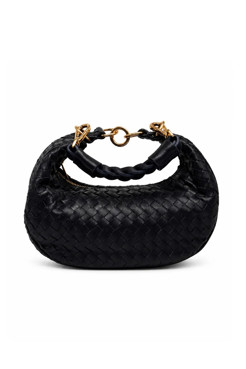 Bolsa Marcela P | Couro Pelica Tressê | Preta | Ferragem Dourada
