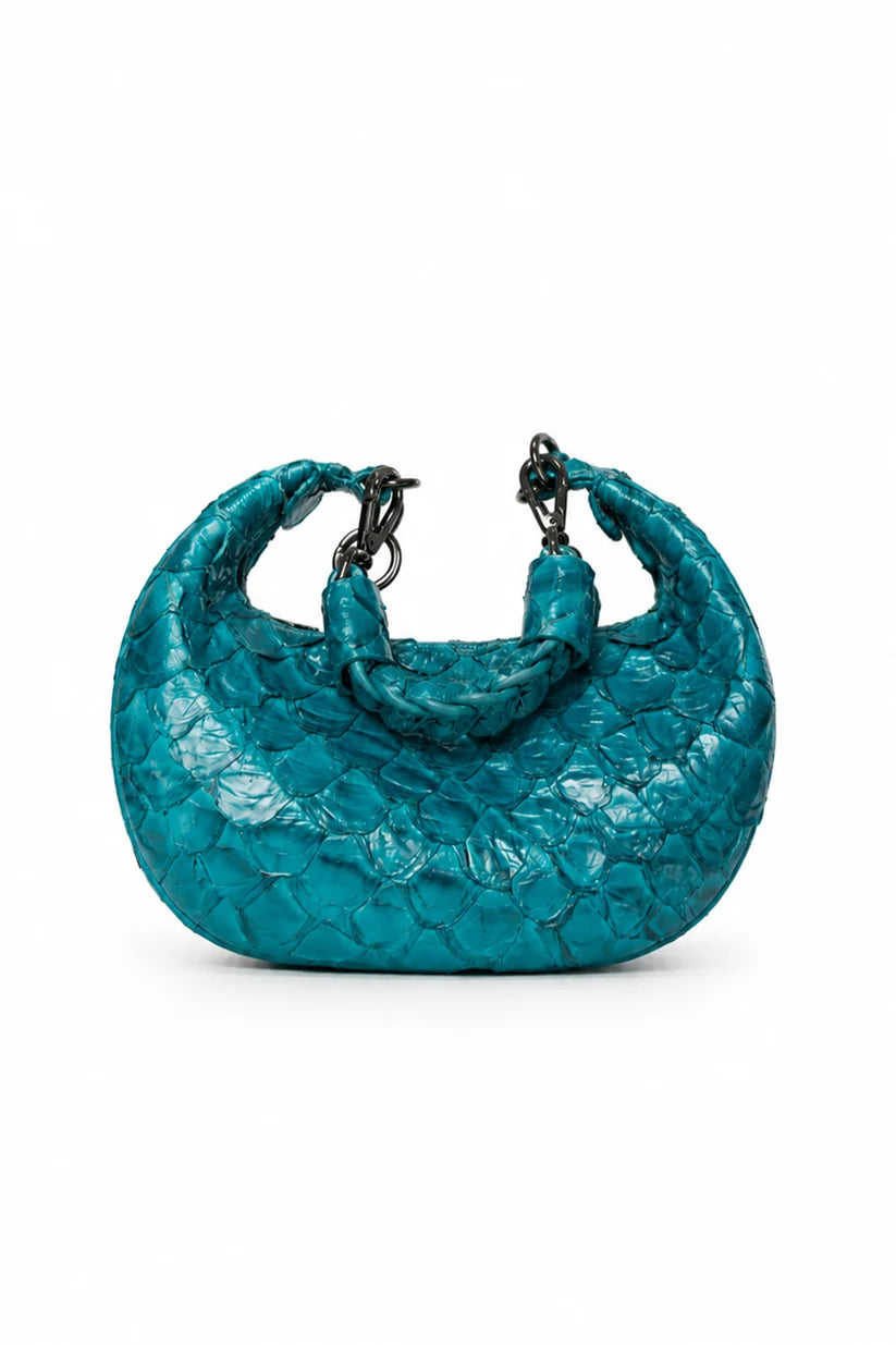 Bolsa Marcela P | Couro de Pirarucu | Azul Turquesa