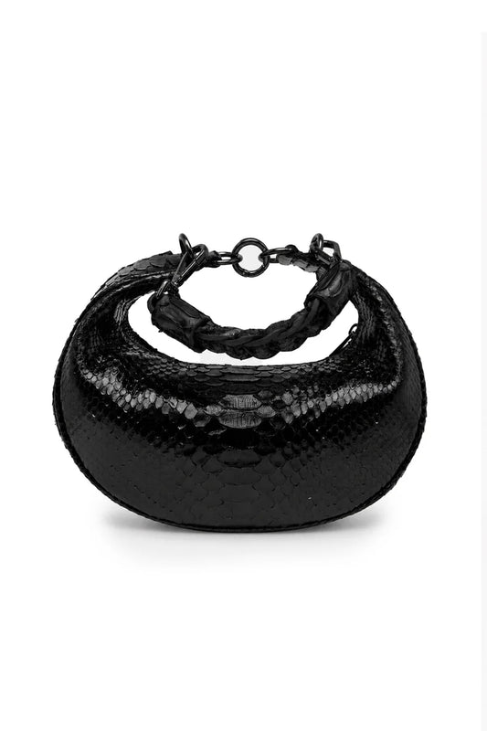 Bolsa Marcela P | Couro de Python | Preta | Ferragem Ônix