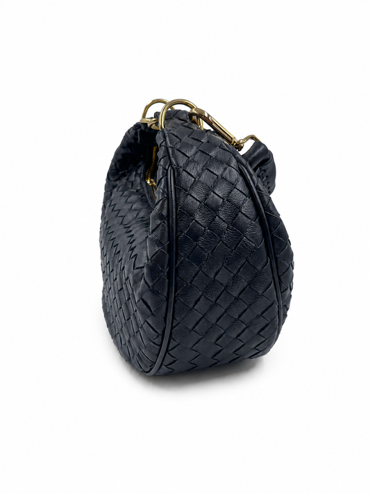 Bolsa Marcela P | Pelica de Caprino | Azul Marinho | Ferragem Dourada