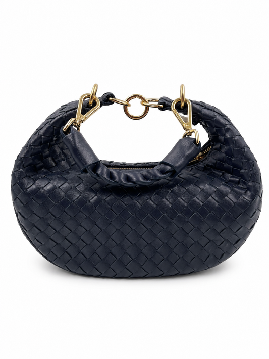 Bolsa Marcela P | Pelica de Caprino | Azul Marinho | Ferragem Dourada