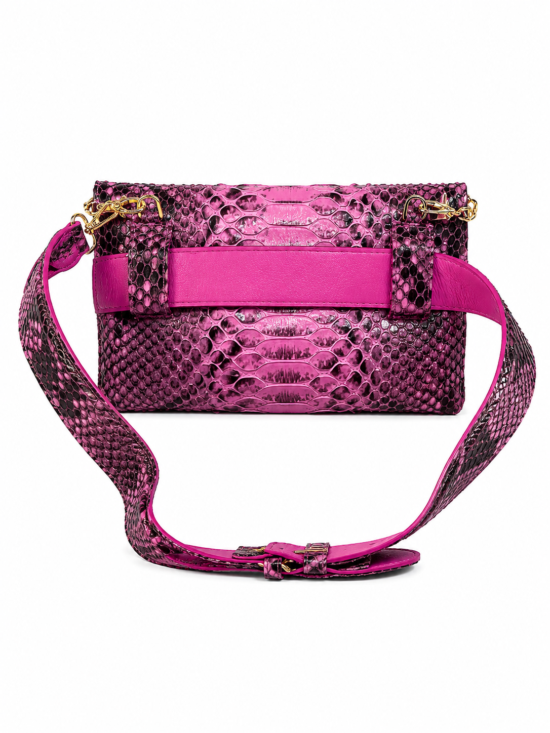 Pochete Lu | Couro de Python | Rosa