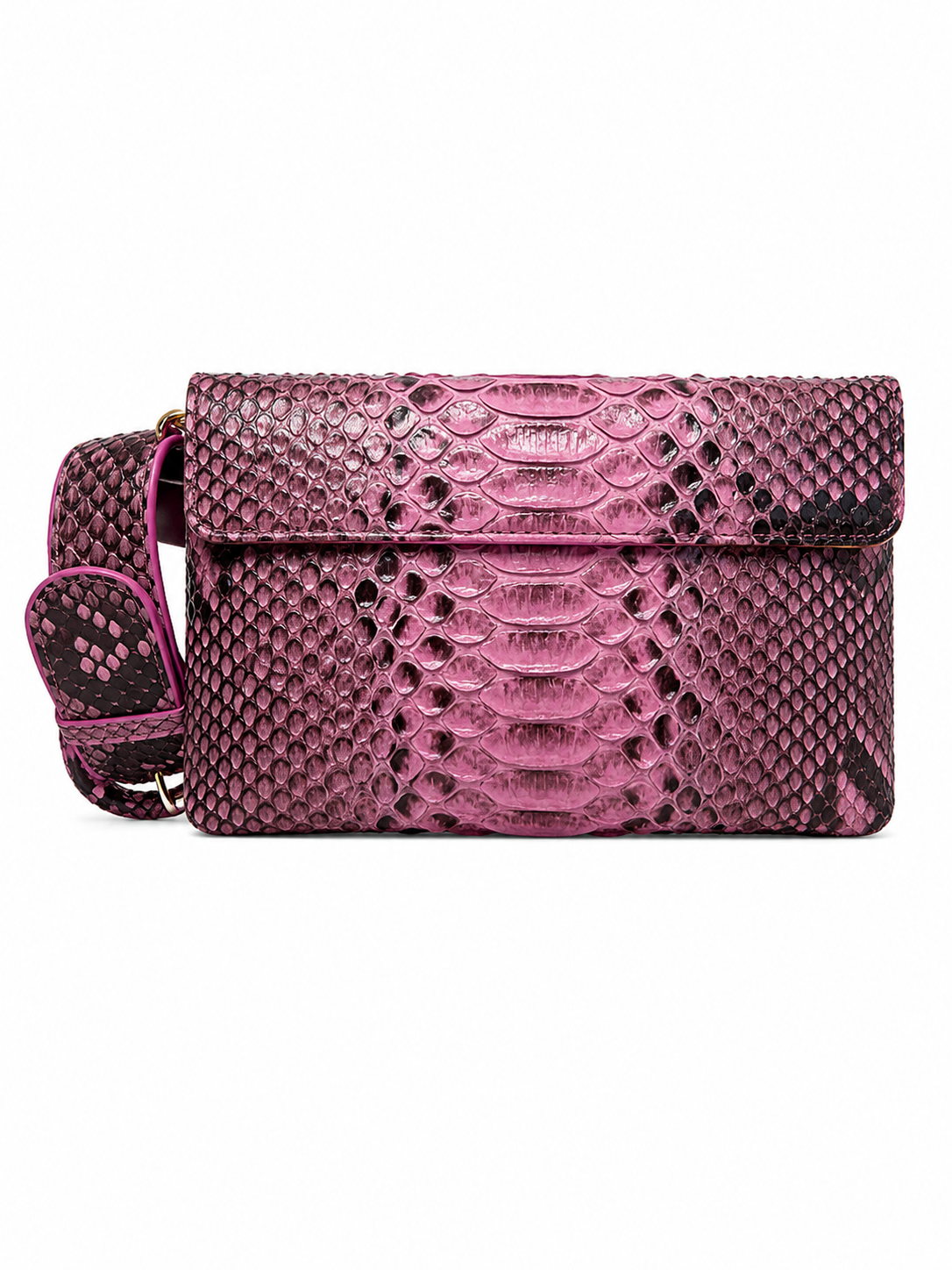 Pochete Lu | Couro de Python | Rosa