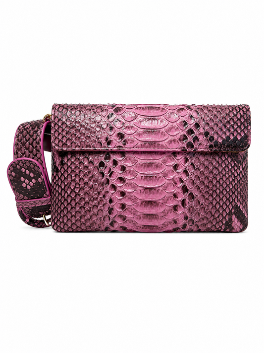 Pochete Lu | Couro de Python | Rosa