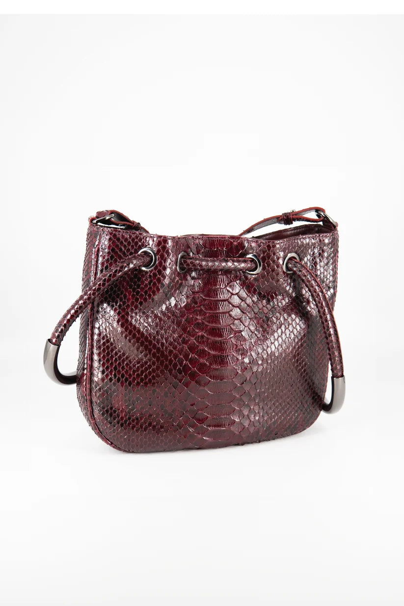 Bolsa Sandra | Couro de Python | Bordô