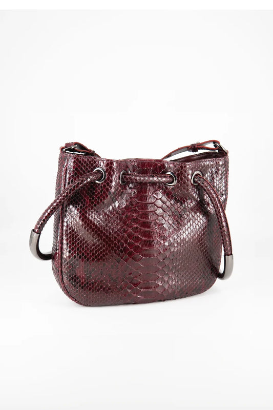 Bolsa Sandra | Couro de Python | Bordô