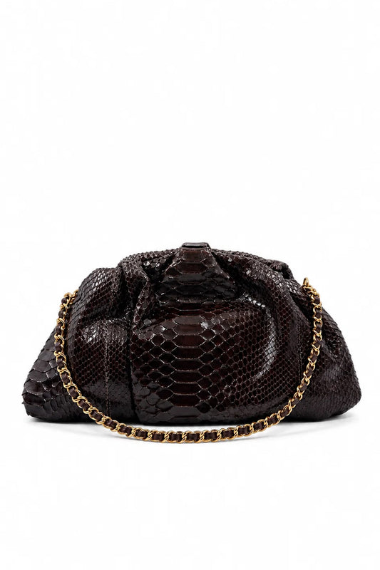Bolsa Tanara | Couro de Python | Marrom | Ferragem Dourada