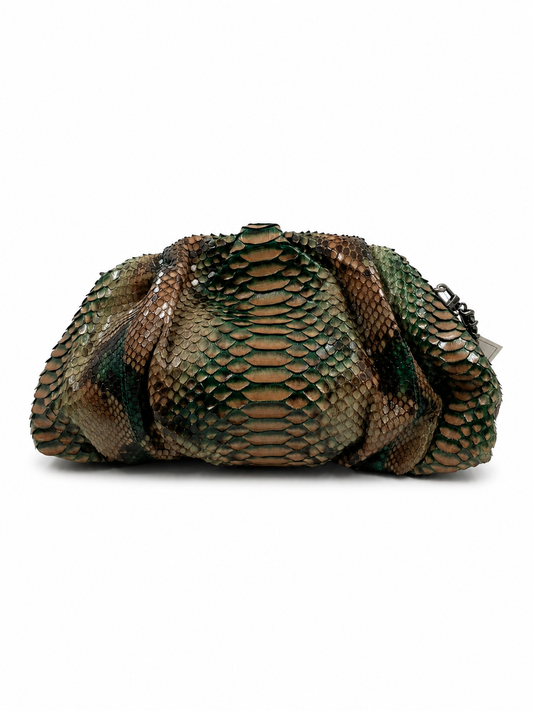 Bolsa Tanara | Couro de Python | Verde e Marrom