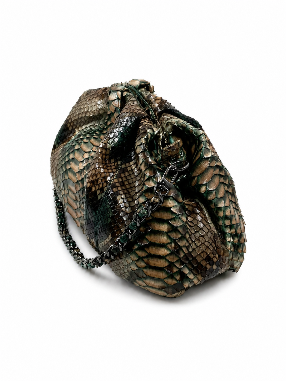 Bolsa Tanara | Couro de Python | Verde e Marrom