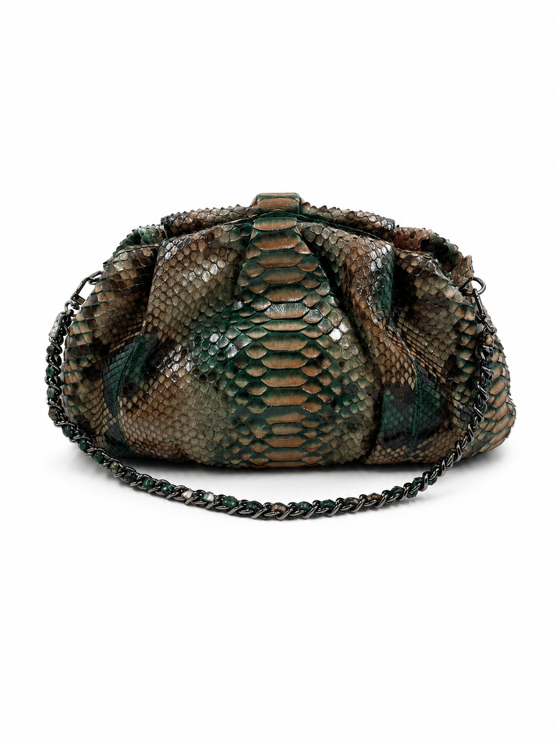 Bolsa Tanara | Couro de Python | Verde e Marrom