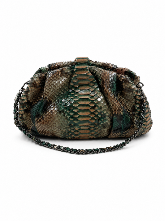 Bolsa Tanara | Couro de Python | Verde e Marrom