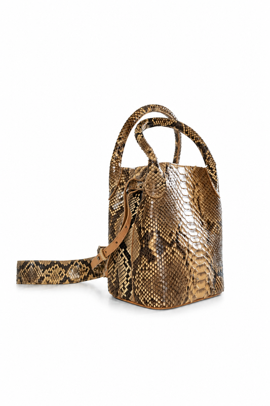 Bolsa Teca | Couro de Python Artesanal | Bege