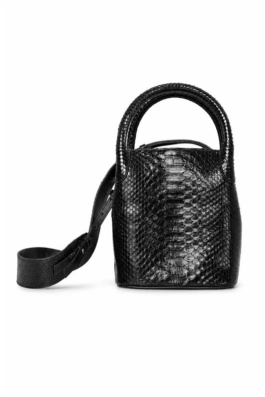 Bolsa Teca | Couro de Python | Preta