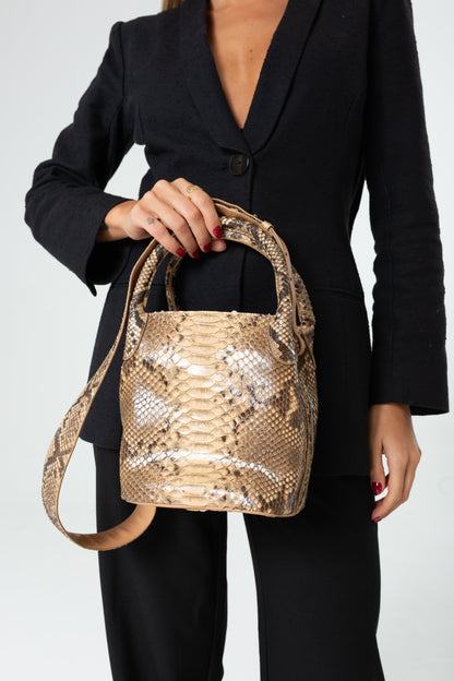 Bolsa Teca | Couro de Python Artesanal | Bege