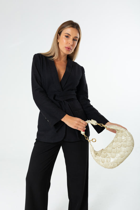 Bolsa Marcela P | Couro de Pirarucu | Off White