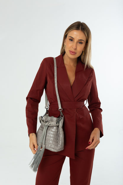 Bolsa Clarissa | Couro de Jacaré | Cinza