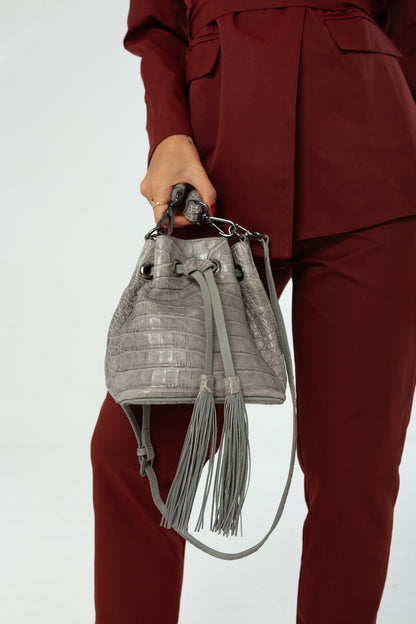 Bolsa Clarissa | Couro de Jacaré | Cinza
