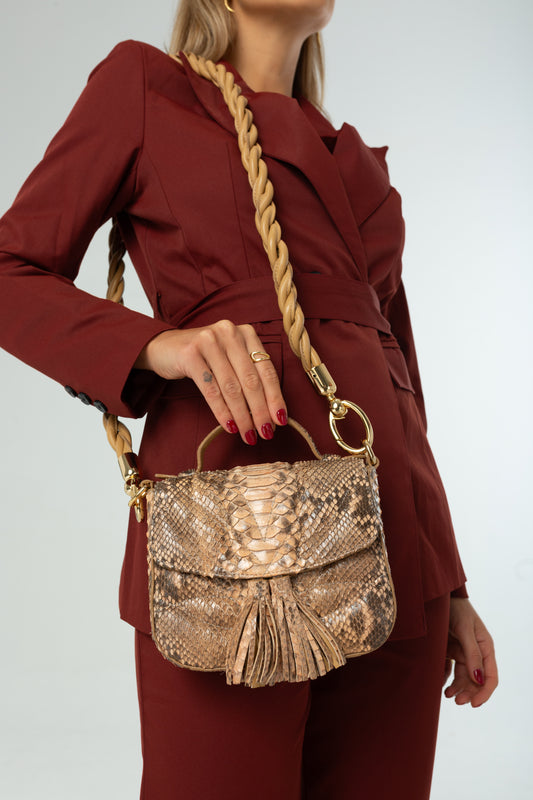 Bolsa Cissa | Couro de Python Artesanal | Bege