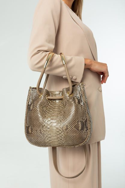 Bolsa Sandra | Couro de Python Artesanal | Bordô