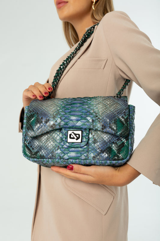 Bolsa Gabi M | Couro de Python Artesanal | Verde