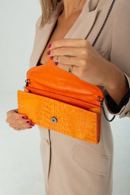 Clutch Clara | Couro de Jacaré | Laranja