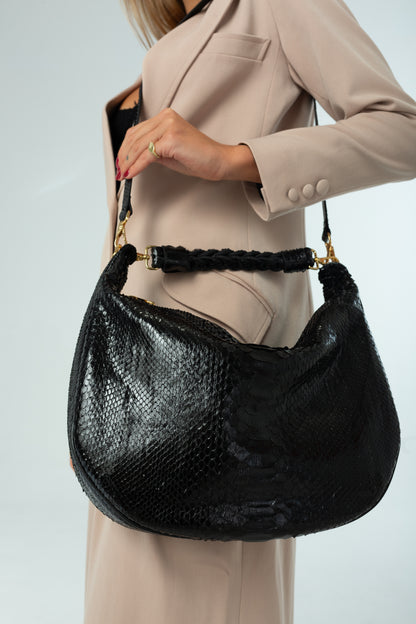 Bolsa Marcela M | Couro de Python | Preta