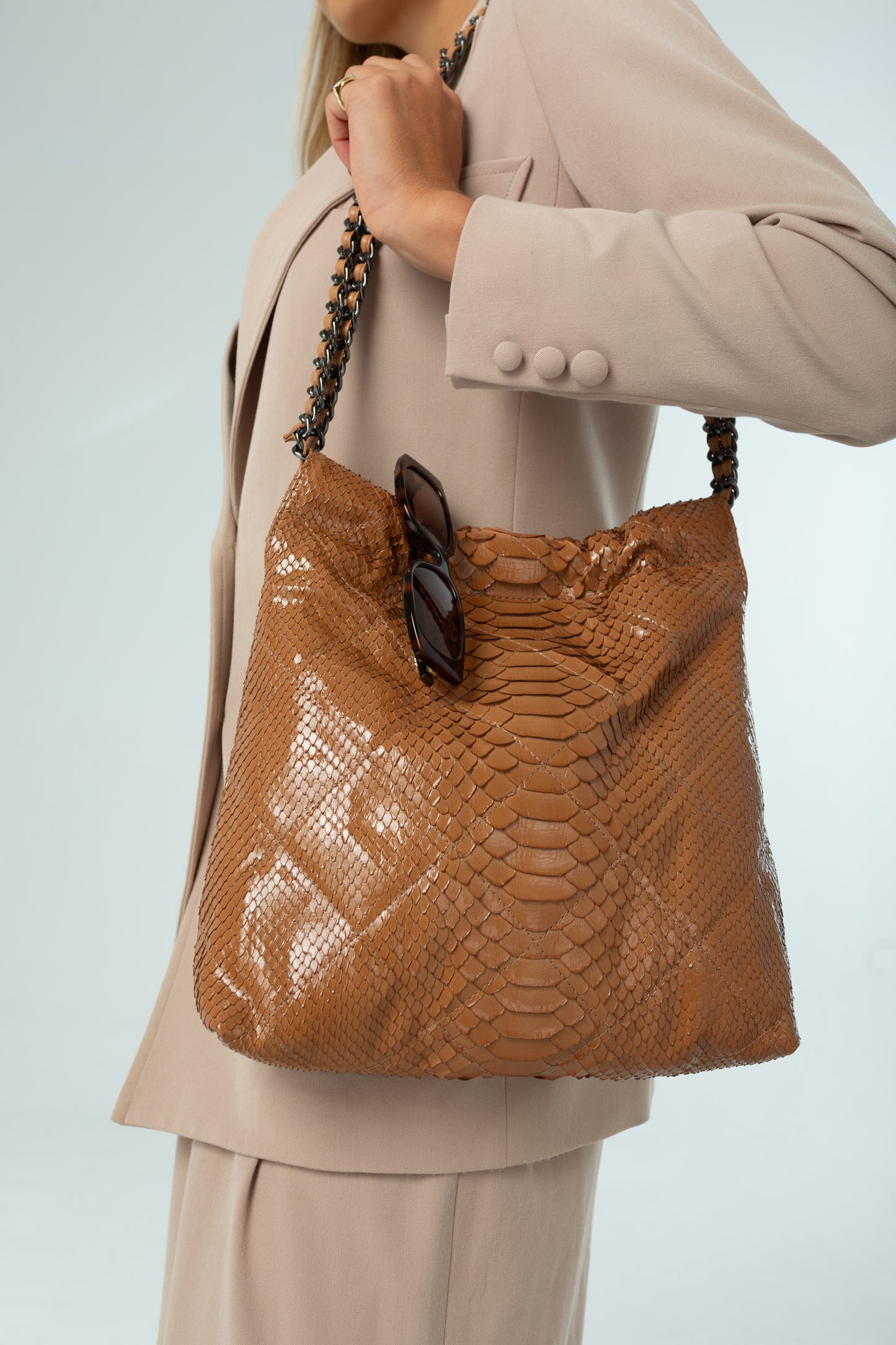 Bolsa Paula | Couro de Python | Caramelo