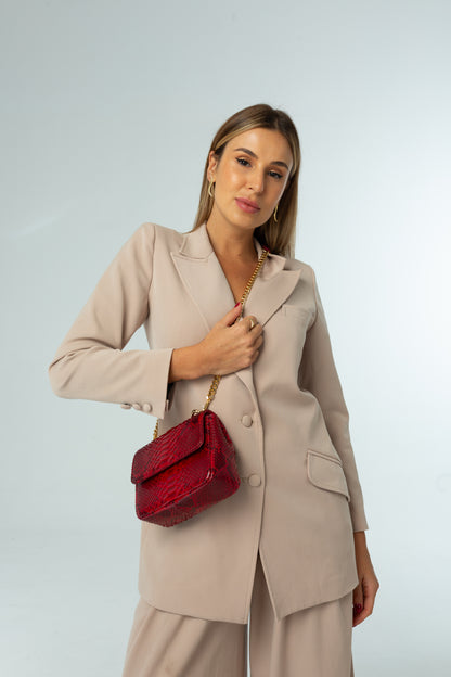 Bolsa Paty | Couro de Python | Vermelha