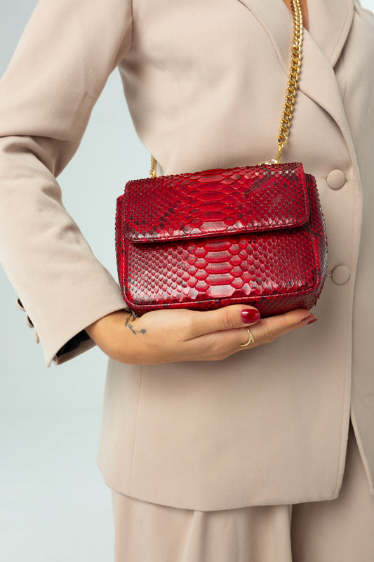 Bolsa Paty | Couro de Python | Vermelha