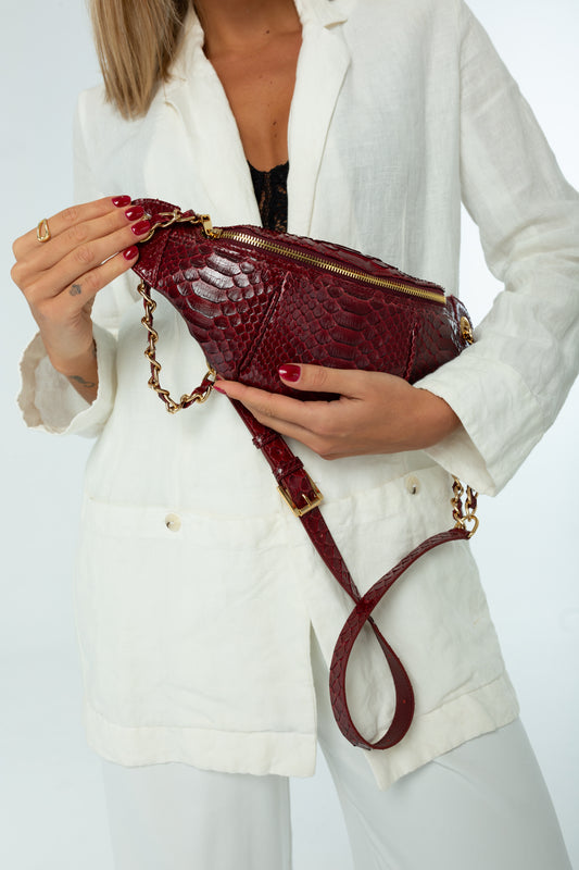 Pochete Lu | Couro de Python | Vermelho | Ferragem Dourada