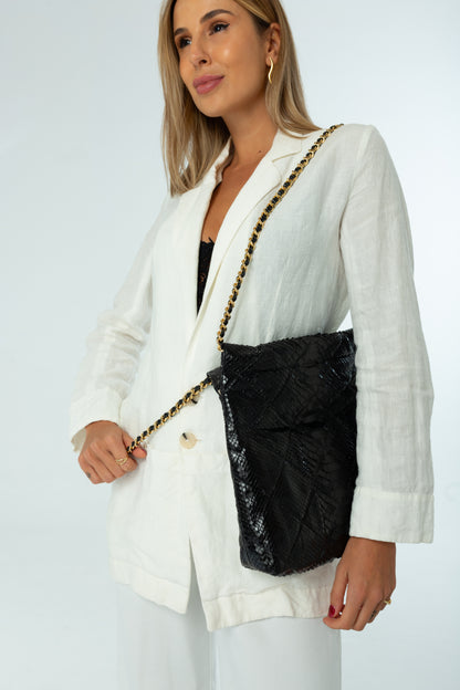Bolsa Paula | Couro de Python | Preta