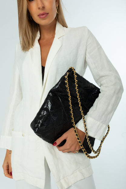 Bolsa Paula | Couro de Python | Preta