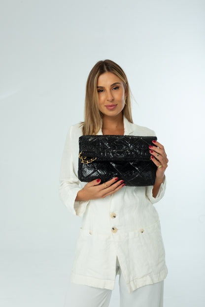 Bolsa Paula | Couro de Python | Preta