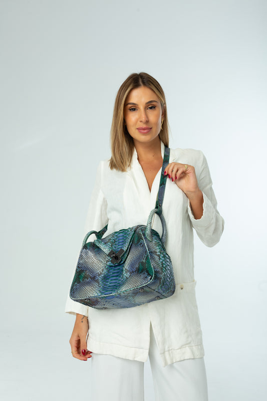 Bolsa Vera | Couro de Python Artesanal | Verde