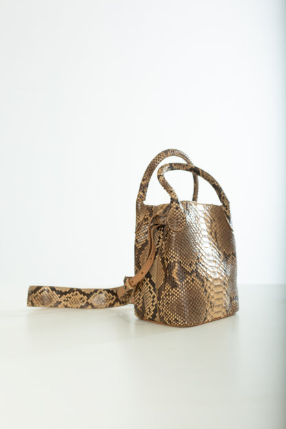 Bolsa Teca | Couro de Python Artesanal | Bege