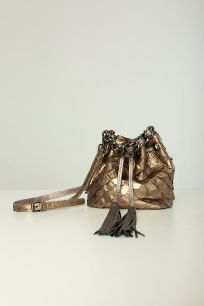 Bolsa Clarissa | Couro de Pirarucu | Bronze