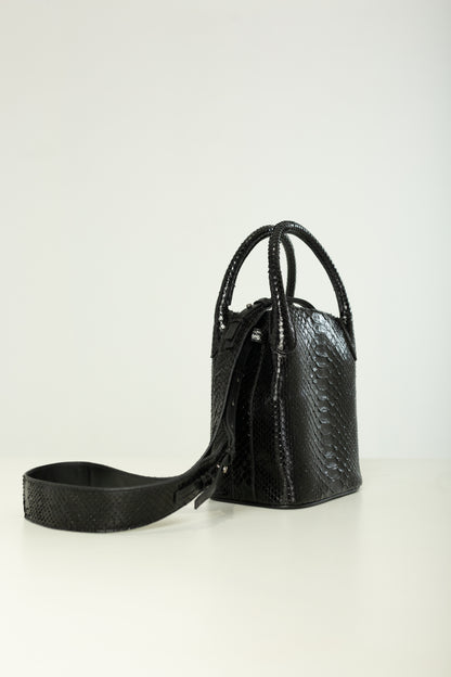 Bolsa Teca | Couro de Python | Preta