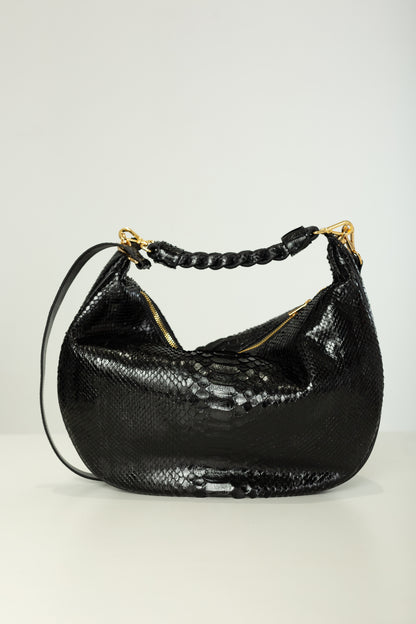 Bolsa Marcela M | Couro de Python | Preta