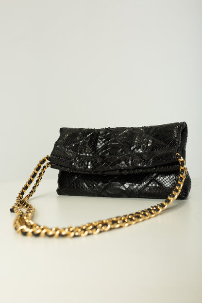 Bolsa Paula | Couro de Python | Preta
